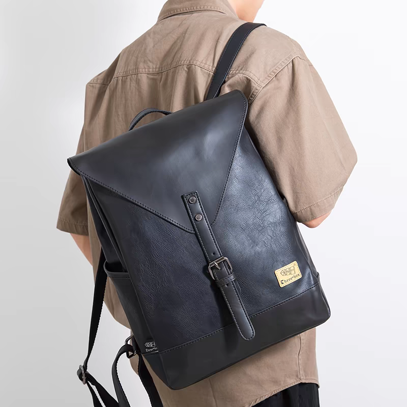 THREE-BOX Old-School Classic Chic Unisex Leather Backpack