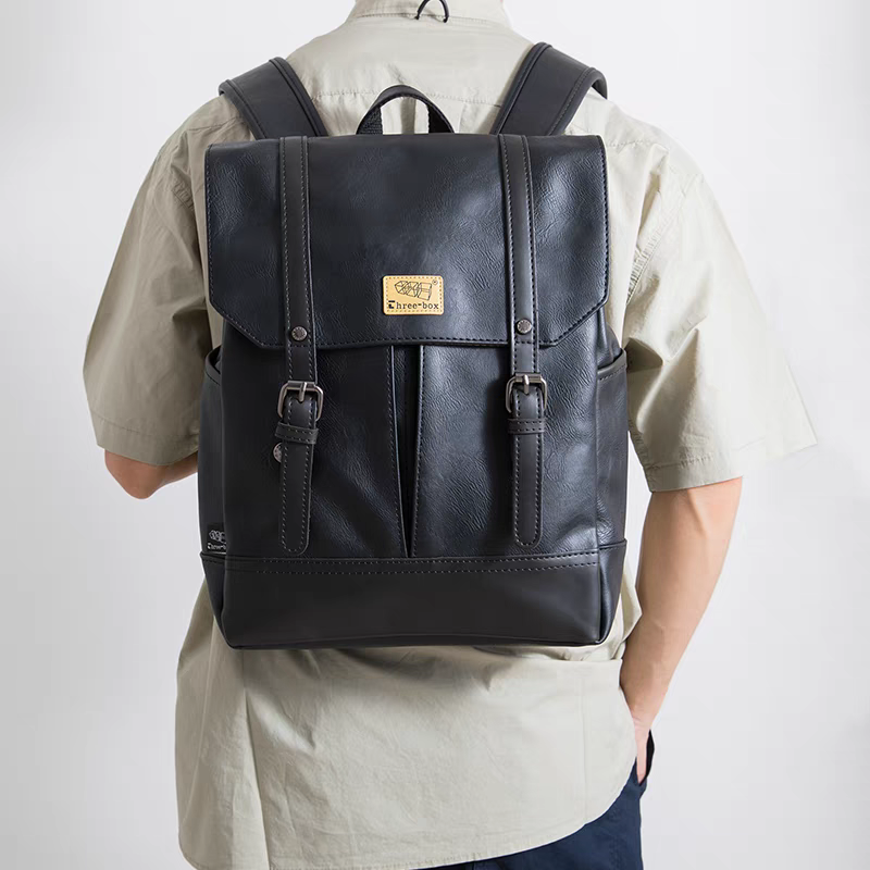 THREE-BOX Classic Chic Leather Backpack 14" Laptop Backpack