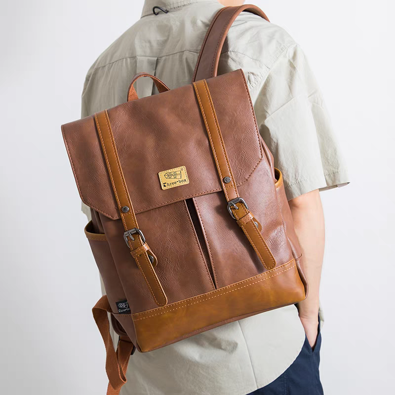 THREE-BOX Classic Chic Leather Backpack 14" Laptop Backpack