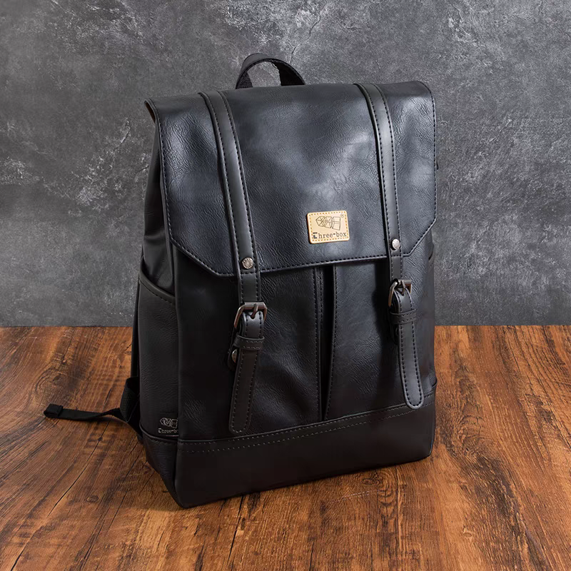 THREE-BOX Classic Chic Leather Backpack 14" Laptop Backpack