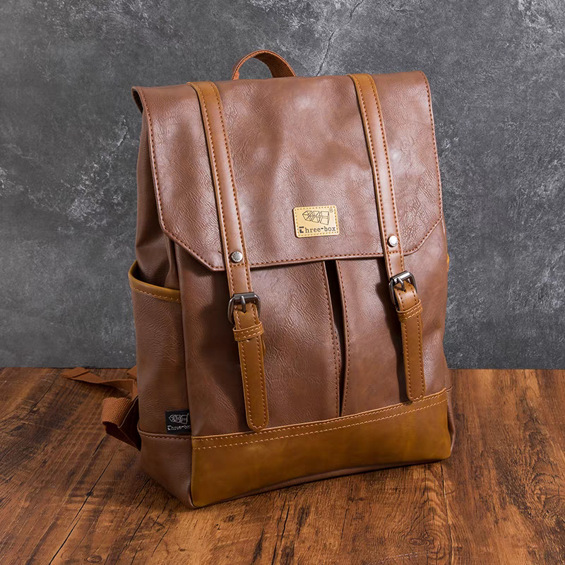 THREE-BOX Classic Chic Leather Backpack 14" Laptop Backpack