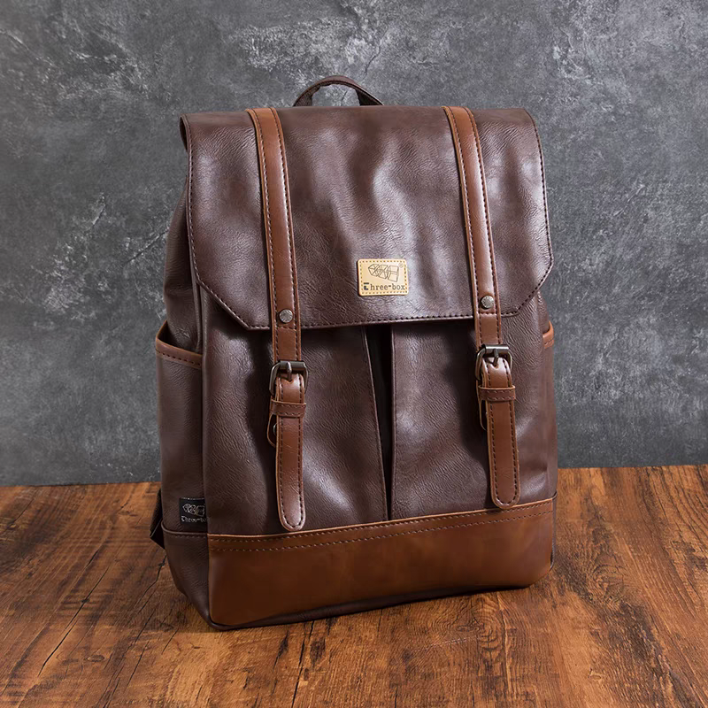 THREE-BOX Classic Chic Leather Backpack 14" Laptop Backpack