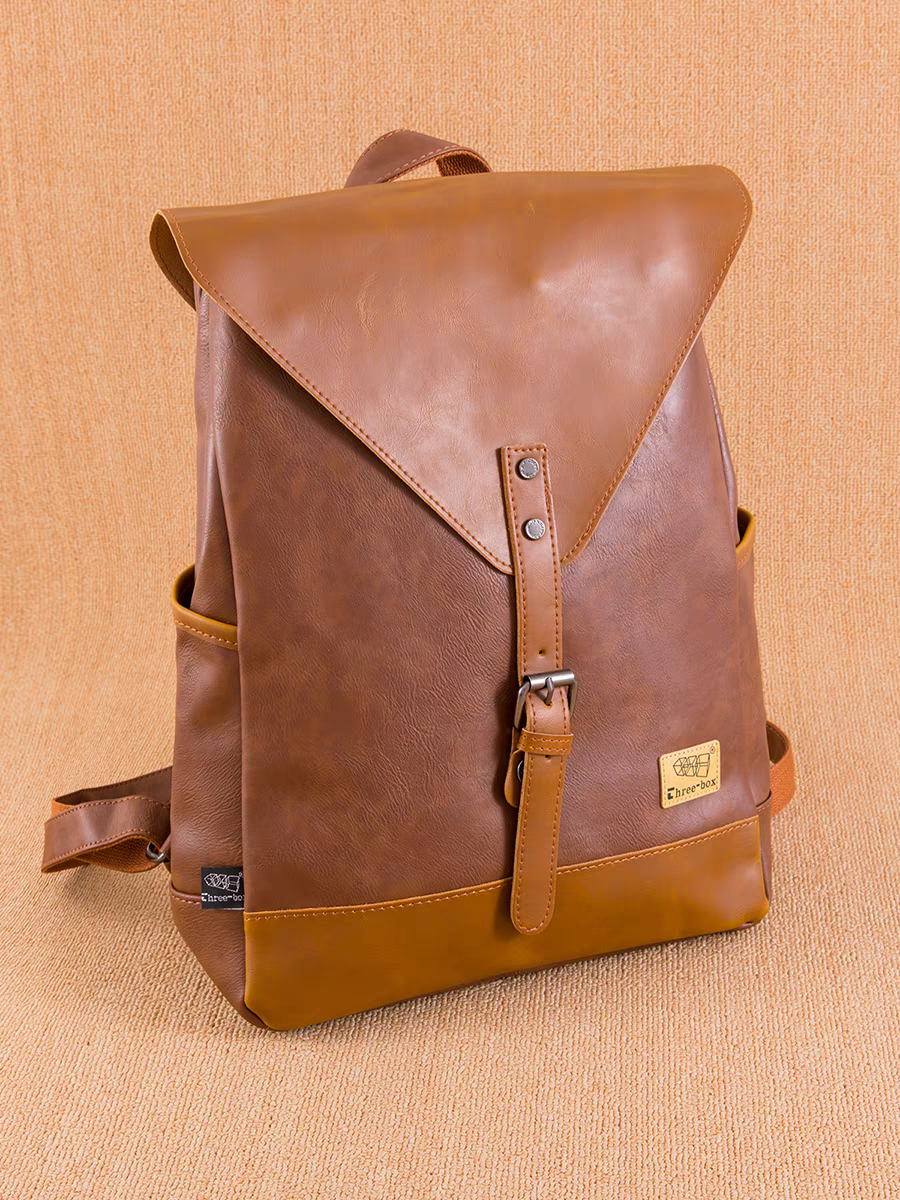 THREE-BOX Old-School Classic Chic Unisex Leather Backpack