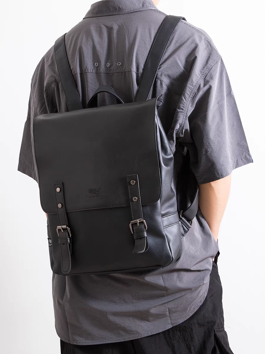 THREE-BOX Classic Chic Old-School Leather Backpack 14" Laptop Backpack