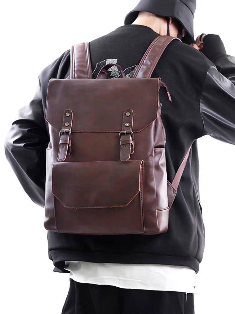 15.6" Laptop Leather Classical Backpack Large Capacity Laptop Backpack